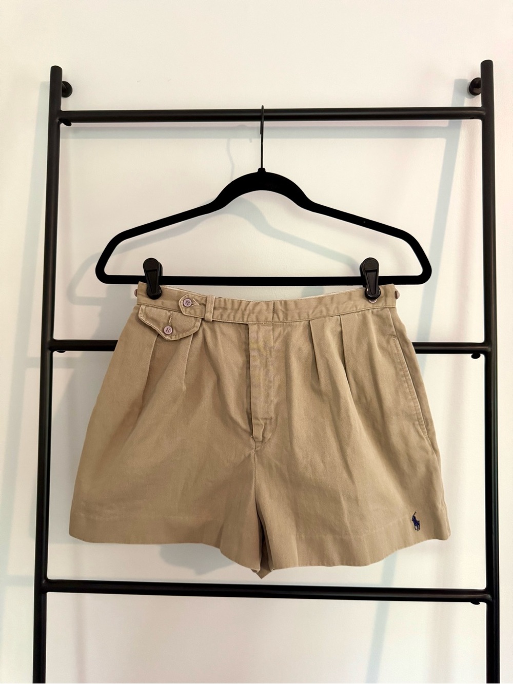 Vintage Ralph Lauren Classic Tan High-Rise Pleated Cotton Shorts, Small